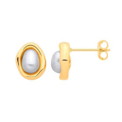 Gold Plated Sterling Silver Pearl Statement Stud Earrings - EAG1337