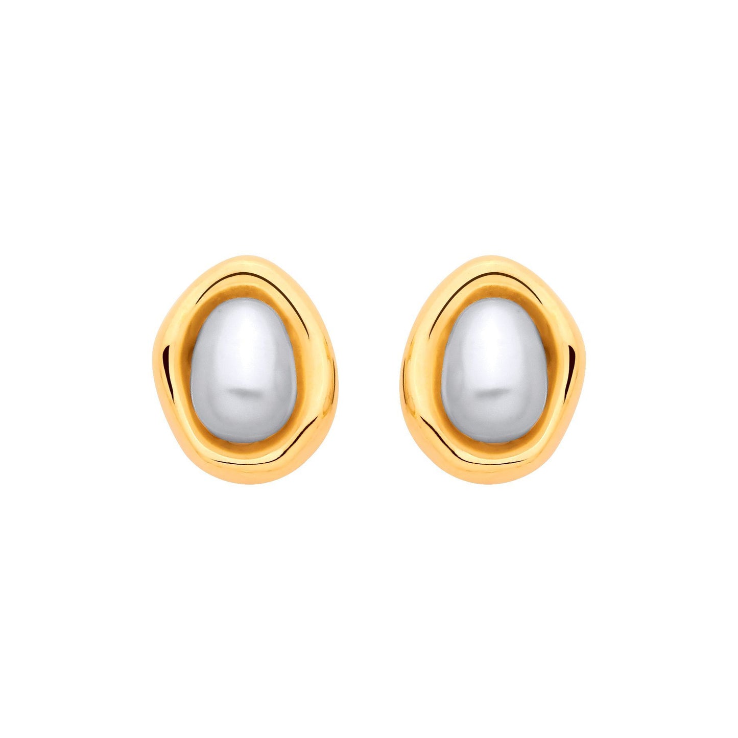 Gold-plated Silver  Pearl Pebble Egg Chamber Halo Drop Earrings - EAG1337