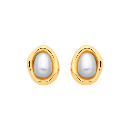 Gold-plated Silver  Pearl Pebble Egg Chamber Halo Drop Earrings - EAG1337