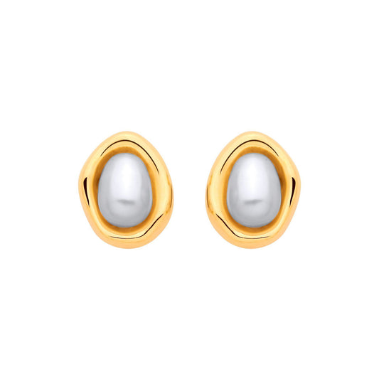 Gold-plated Silver  Pearl Pebble Egg Chamber Halo Drop Earrings - EAG1337