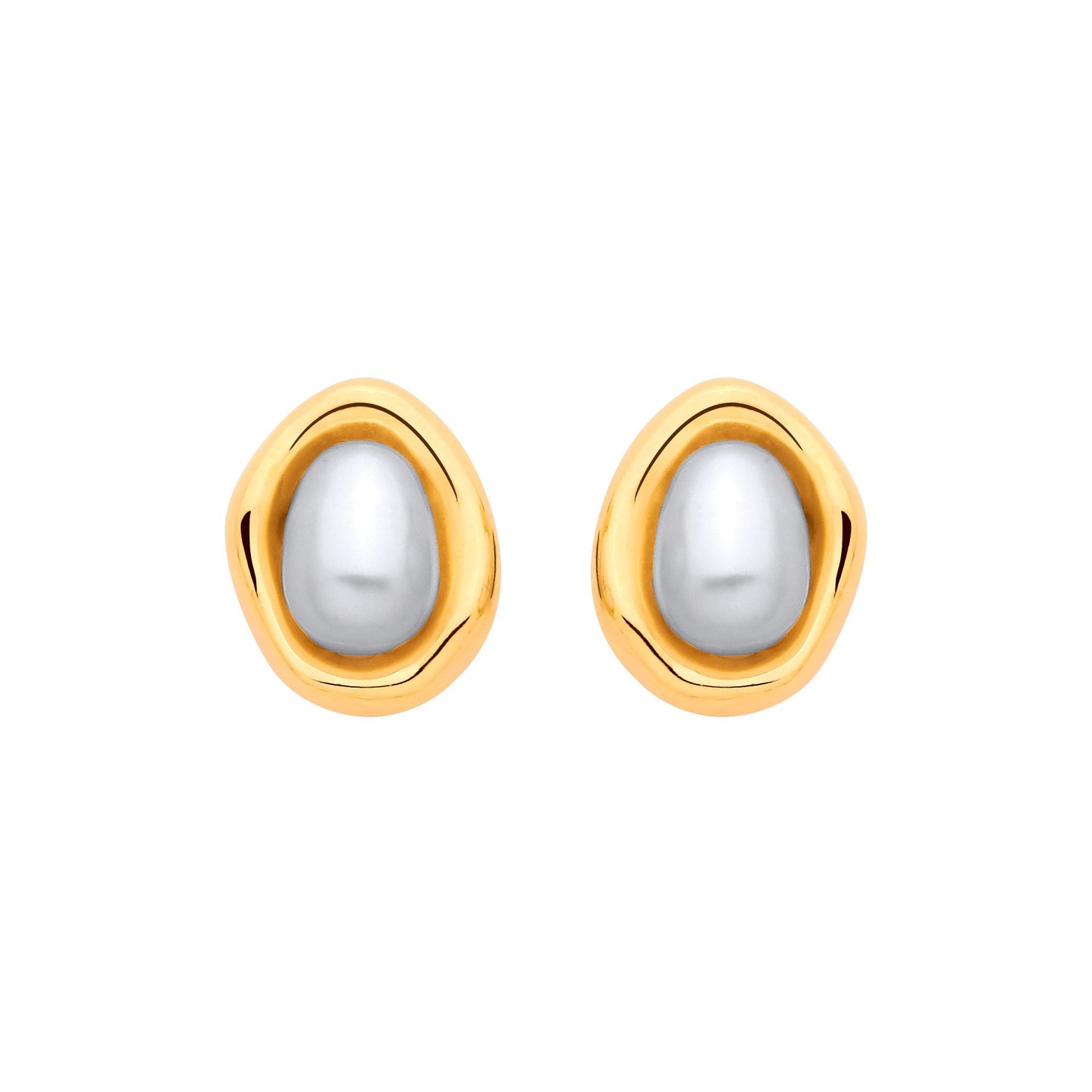 Gold Plated Sterling Silver Pearl Statement Stud Earrings - EAG1337