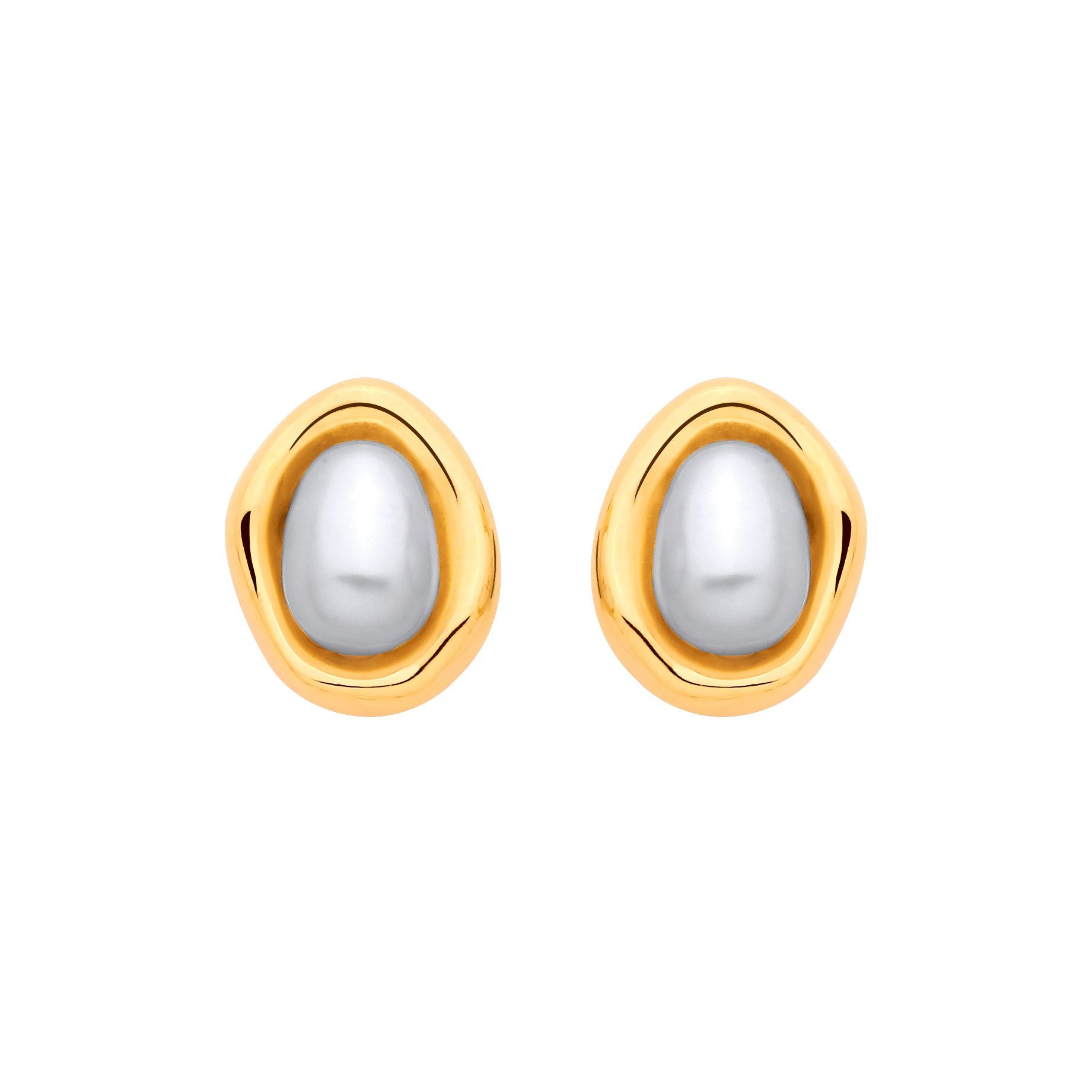 Gold Plated Sterling Silver Pearl Statement Stud Earrings - EAG1337