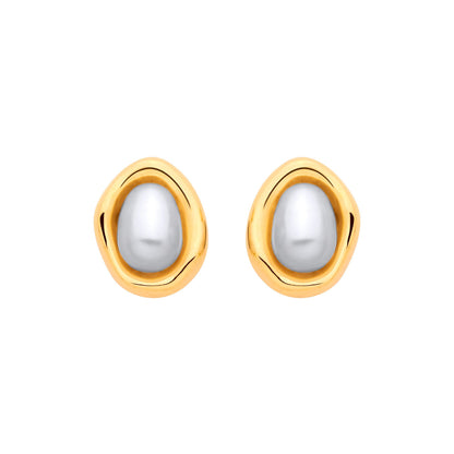 Gold Plated Sterling Silver Pearl Statement Stud Earrings - EAG1337