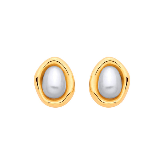 Gold Plated Sterling Silver Pearl Statement Stud Earrings - EAG1337