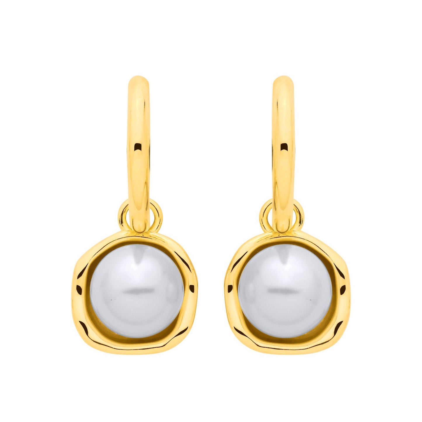 Gold-plated Silver  Pearl Organic Cup Huggie Hoop Drop Earrings - EAG1338