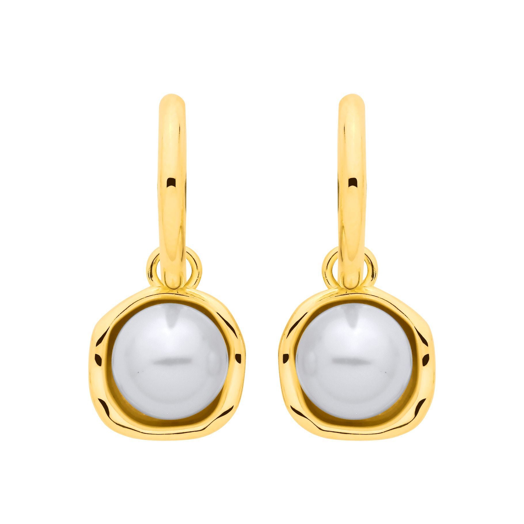 Gold-plated Silver  Pearl Organic Cup Huggie Hoop Drop Earrings - EAG1338