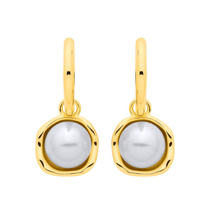 Gold-plated Silver  Pearl Organic Cup Huggie Hoop Drop Earrings - EAG1338
