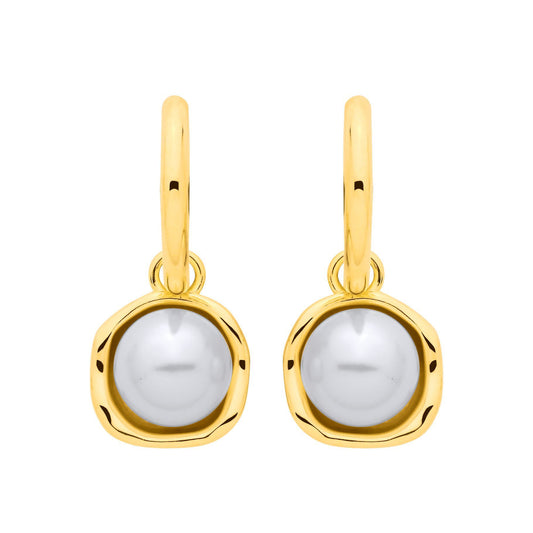 Gold-plated Silver  Pearl Organic Cup Huggie Hoop Drop Earrings - EAG1338