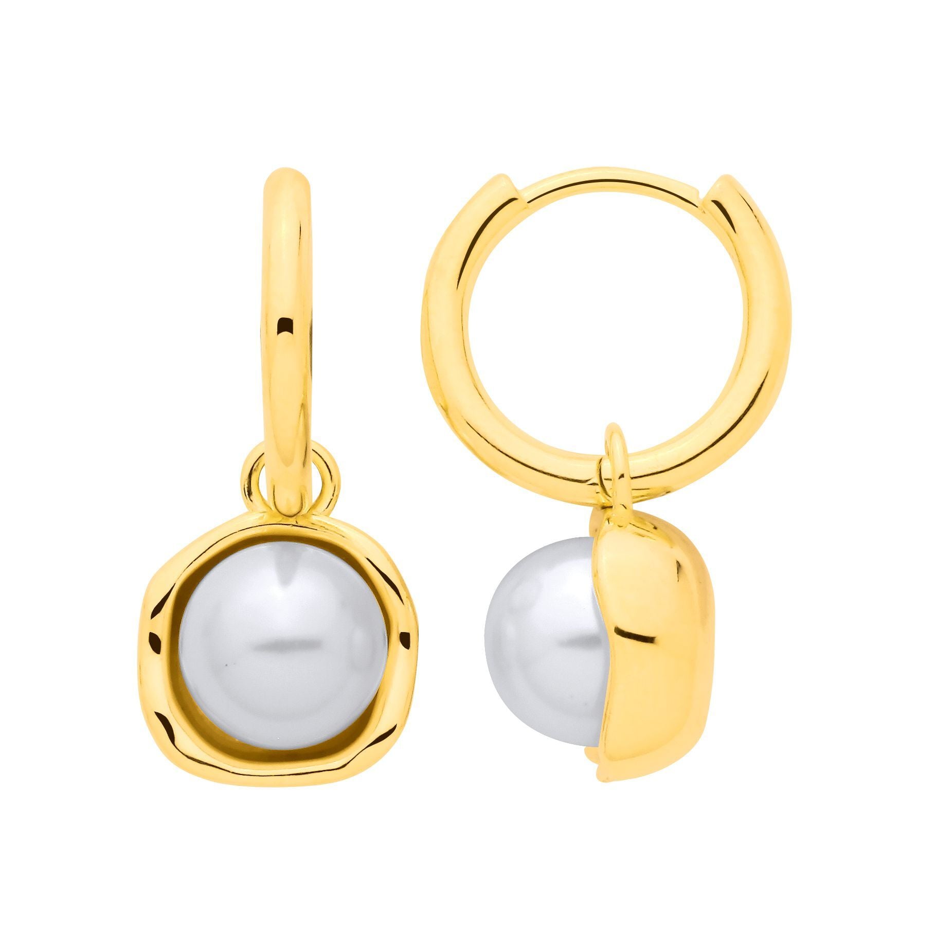 Gold-plated Silver  Pearl Organic Cup Huggie Hoop Drop Earrings - EAG1338