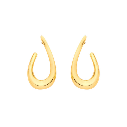 Gold Plated Sterling Silver Waved Oval Stud Earrings - EAG1339