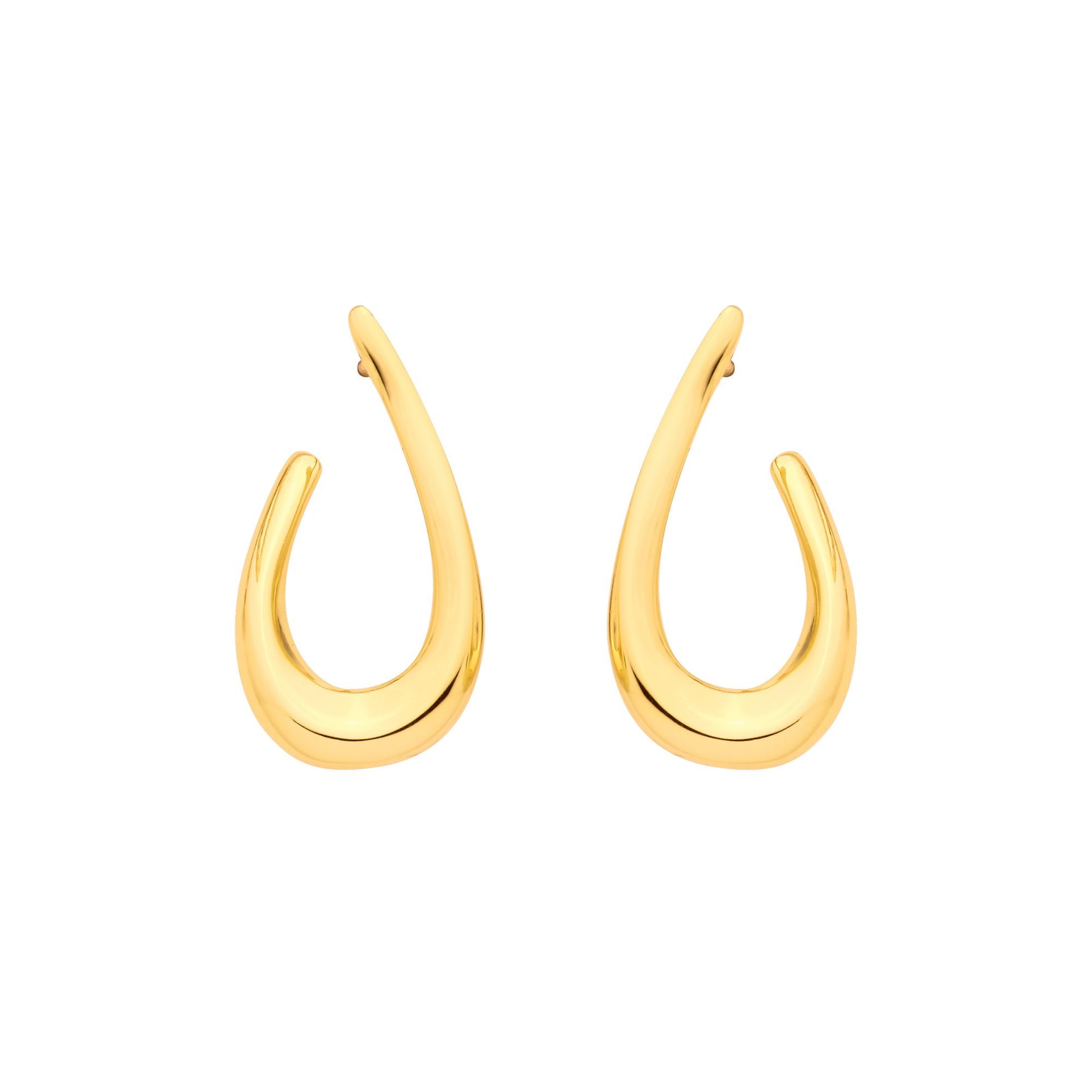 Gold Plated Sterling Silver Waved Oval Stud Earrings - EAG1339