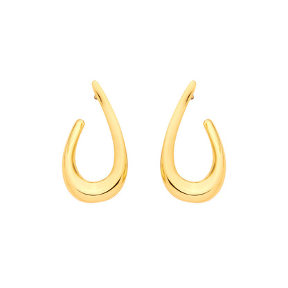 Gold Plated Sterling Silver Waved Oval Stud Earrings - EAG1339