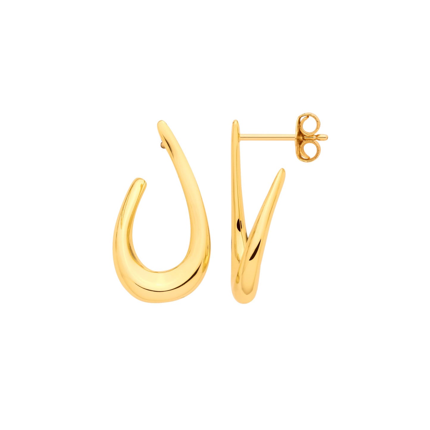 Gold Plated Sterling Silver Waved Oval Stud Earrings - EAG1339