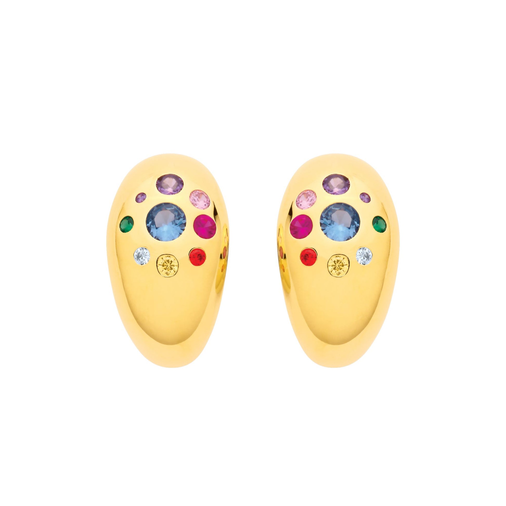 Gold Plated Silver Multi Coloured CZ Domed Half Hoop Earrings - EAG1340