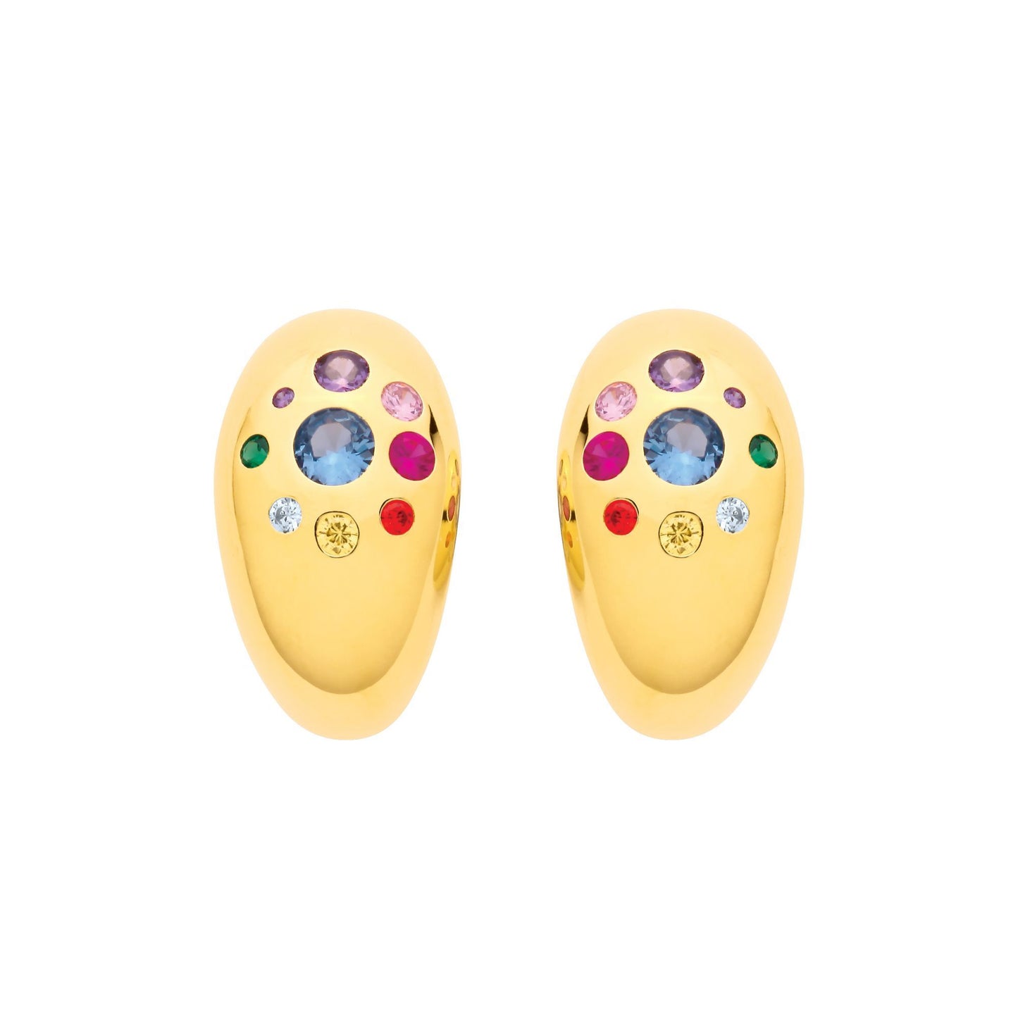 Gold-plated Silver  Rainbow CZ Spectrum Domed J-Hoop Drop Earrings - EAG1340