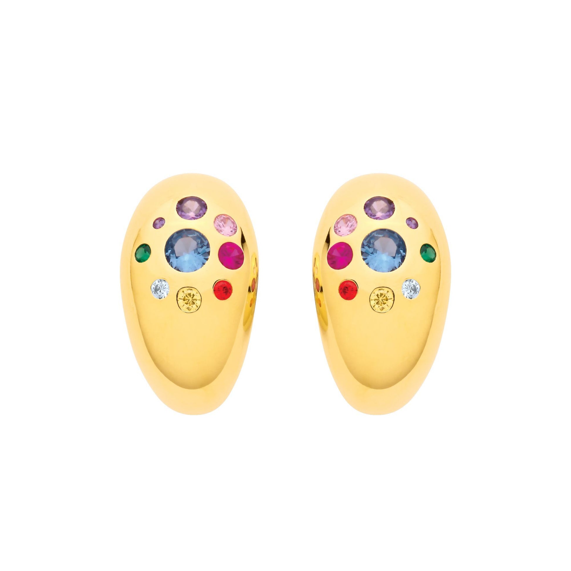 Gold-plated Silver  Rainbow CZ Spectrum Domed J-Hoop Drop Earrings - EAG1340