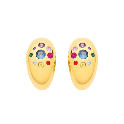 Gold-plated Silver  Rainbow CZ Spectrum Domed J-Hoop Drop Earrings - EAG1340
