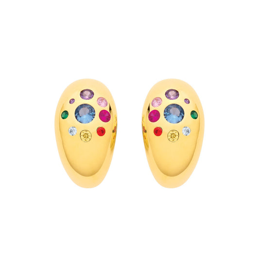 Gold-plated Silver  Rainbow CZ Spectrum Domed J-Hoop Drop Earrings - EAG1340