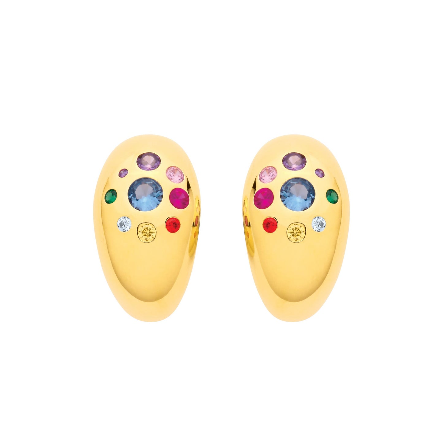 Gold Plated Sterling Silver Multi Coloured CZ Domed Half Hoop Earrings - EAG1340
