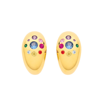 Gold Plated Sterling Silver Multi Coloured CZ Domed Half Hoop Earrings - EAG1340