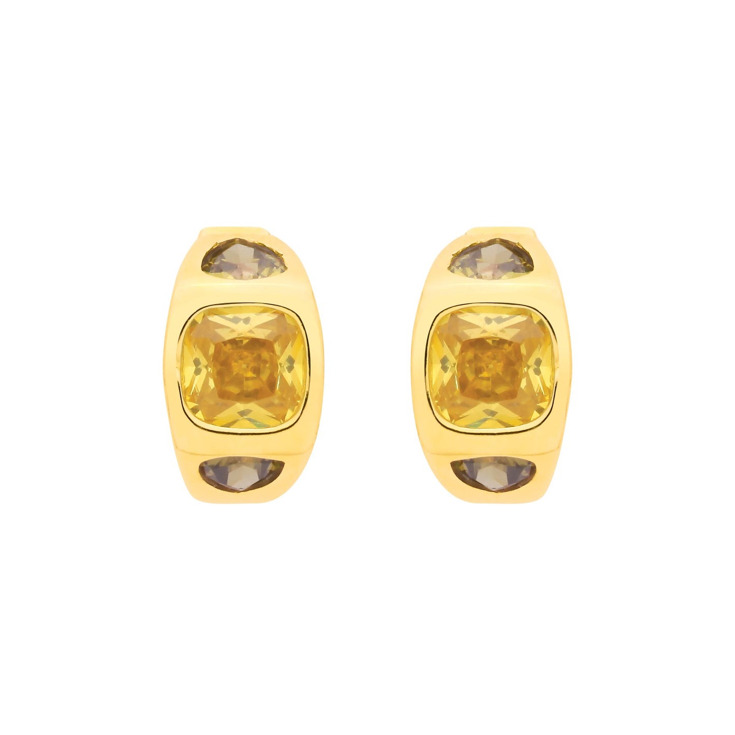 Gold Plated Sterling Silver CZ Citrine & Peridot Huggie Hoop Earrings - EAG1342