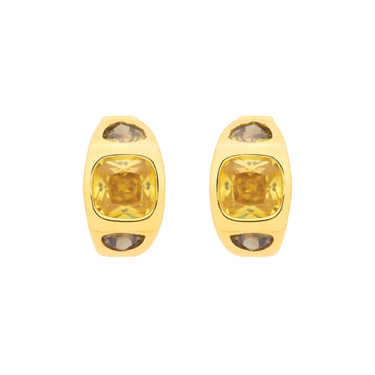 Gold Plated Sterling Silver CZ Citrine & Peridot Huggie Hoop Earrings - EAG1342