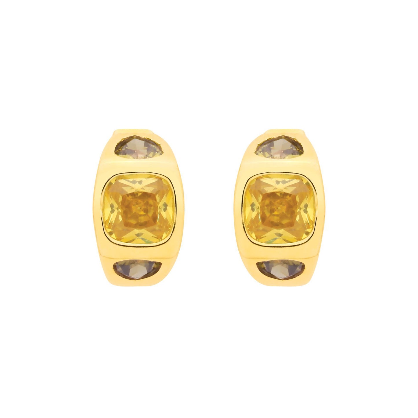 Gold-plated Silver  Yellow Cushion CZ Sunken Hoop Earrings - EAG1342