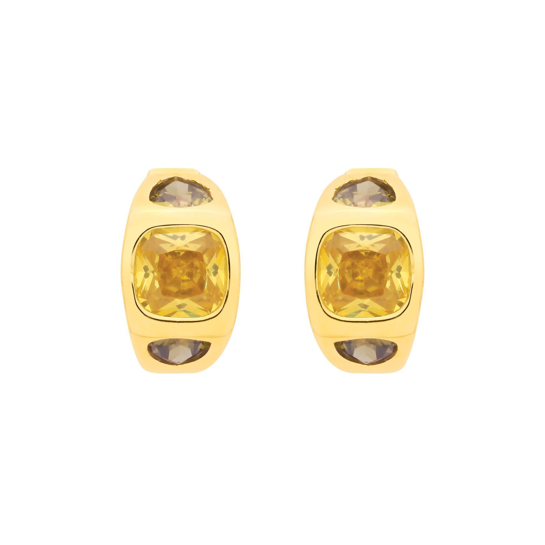 Gold-plated Silver  Yellow Cushion CZ Sunken Hoop Earrings - EAG1342