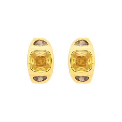 Gold-plated Silver  Yellow Cushion CZ Sunken Hoop Earrings - EAG1342