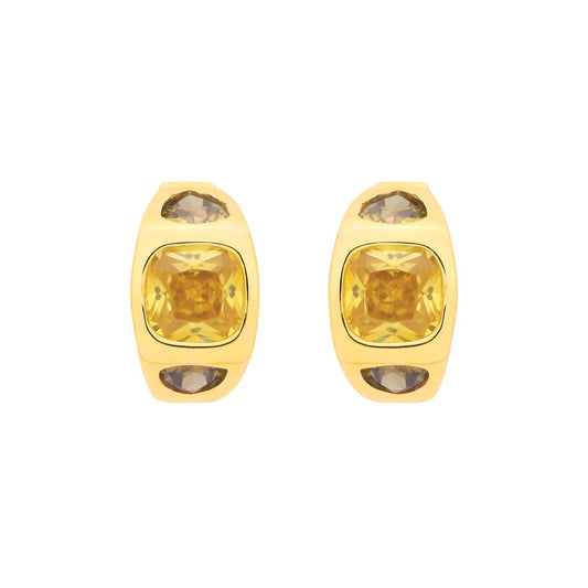 Gold-plated Silver  Yellow Cushion CZ Sunken Hoop Earrings - EAG1342