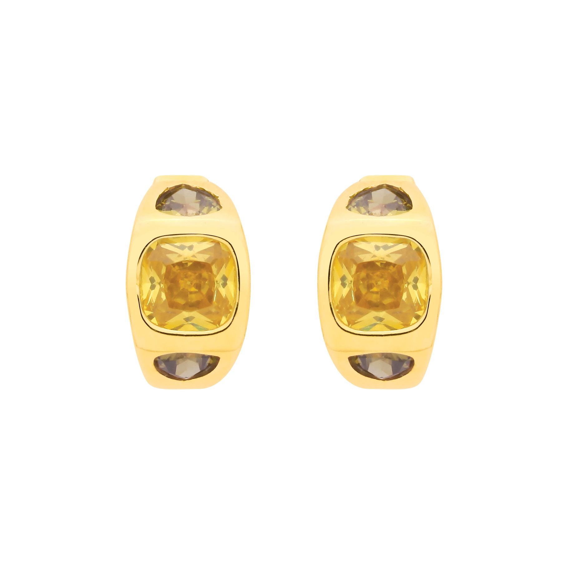 Gold Plated Silver CZ Citrine & Peridot Huggie Hoop Earrings - EAG1342