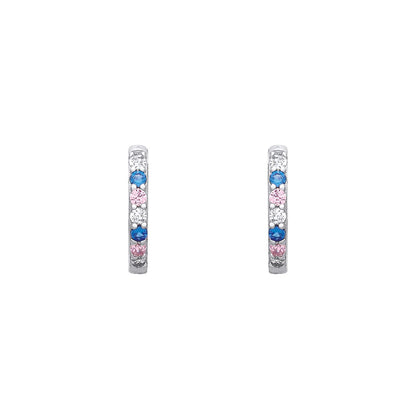 Sterling Silver CZ, Pink & Sapphire Huggie Earrings - EAG1343