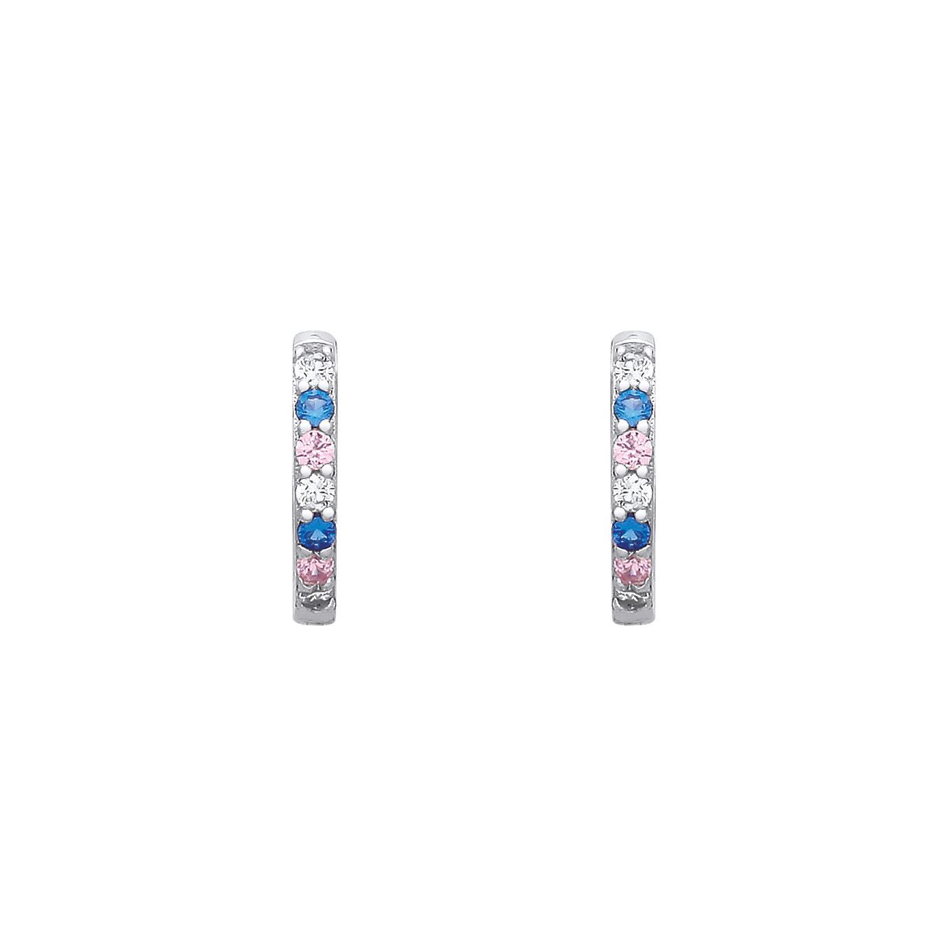Silver  Blue Pink CZ Royal Princess Eternity Huggie Hoop Earrings - EAG1343