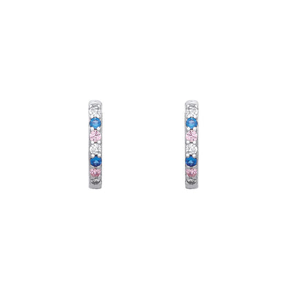 Silver  Blue Pink CZ Royal Princess Eternity Huggie Hoop Earrings - EAG1343