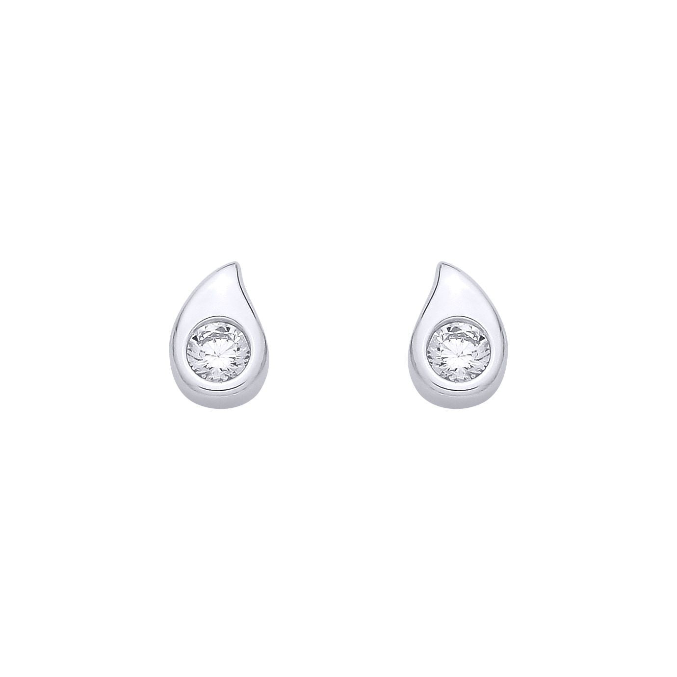 Silver  CZ Horny Tear Drop Avocado Solitaire Stud Earrings - EAG1344
