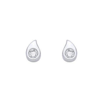 Silver  CZ Horny Tear Drop Avocado Solitaire Stud Earrings - EAG1344