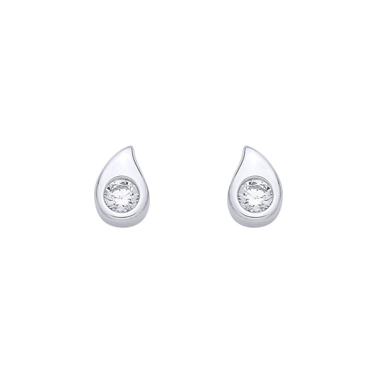 Silver  CZ Horny Tear Drop Avocado Solitaire Stud Earrings - EAG1344