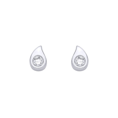 Sterling Silver CZ Pear Drop Stud Earrings - EAG1344