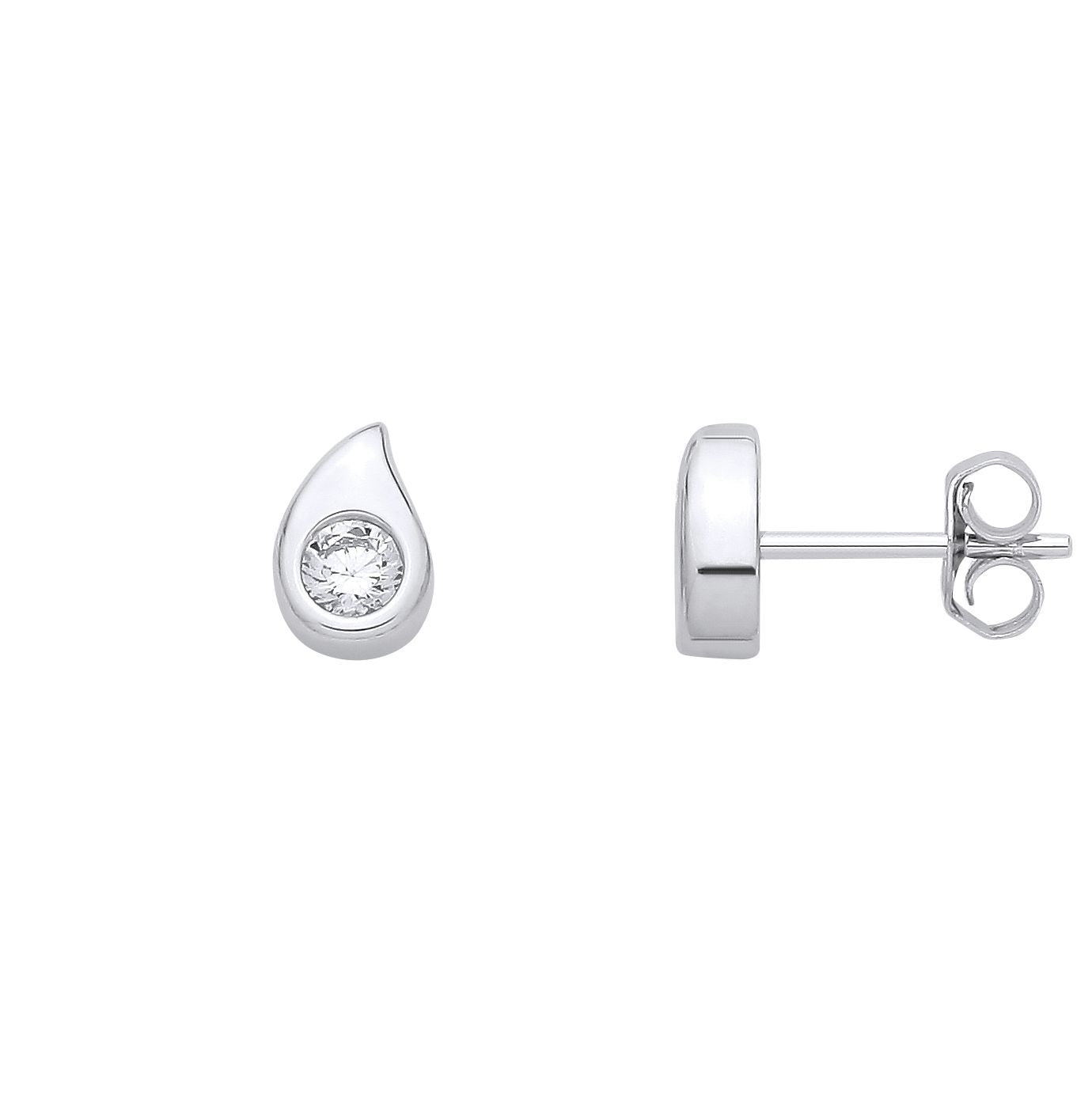 Silver  CZ Horny Tear Drop Avocado Solitaire Stud Earrings - EAG1344