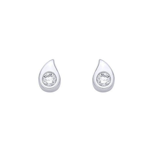 Sterling Silver CZ Pear Drop Stud Earrings - EAG1344