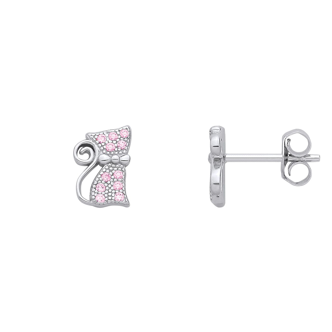 Sterling Silver Pink CZ Cat Stud Earrings - EAG1346