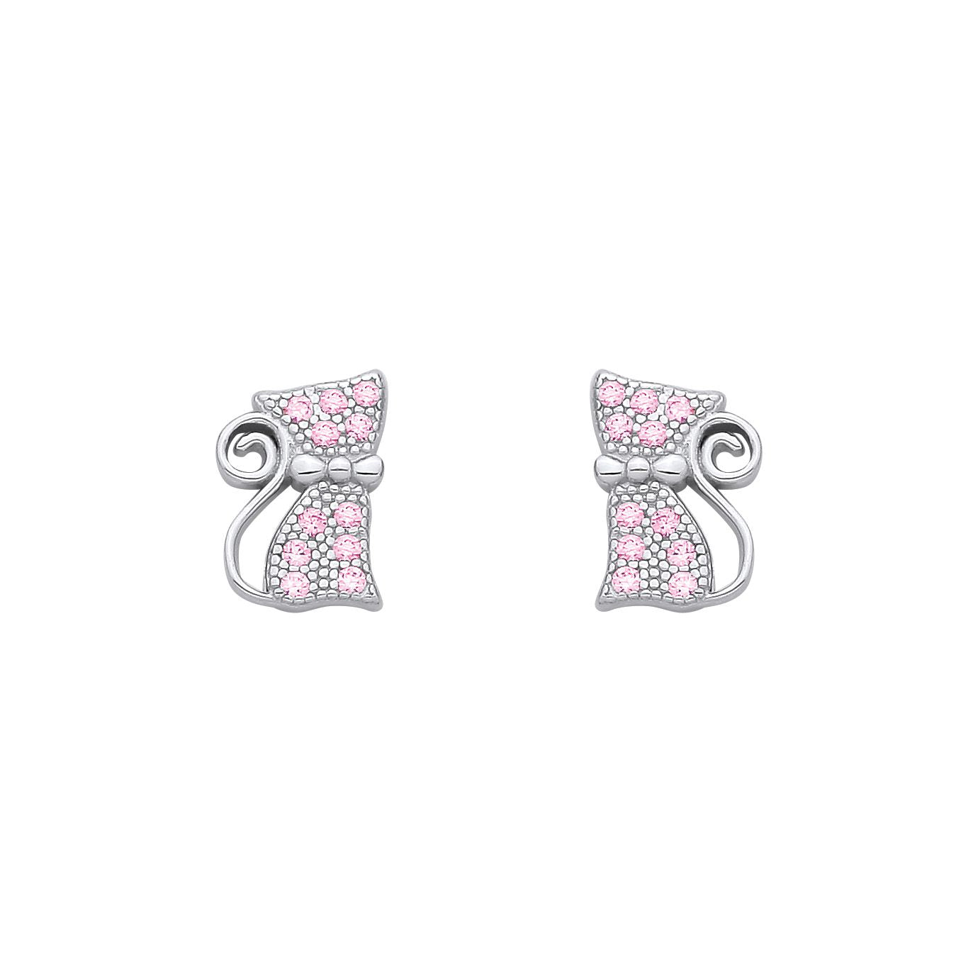 Sterling Silver Pink CZ Cat Stud Earrings - EAG1346