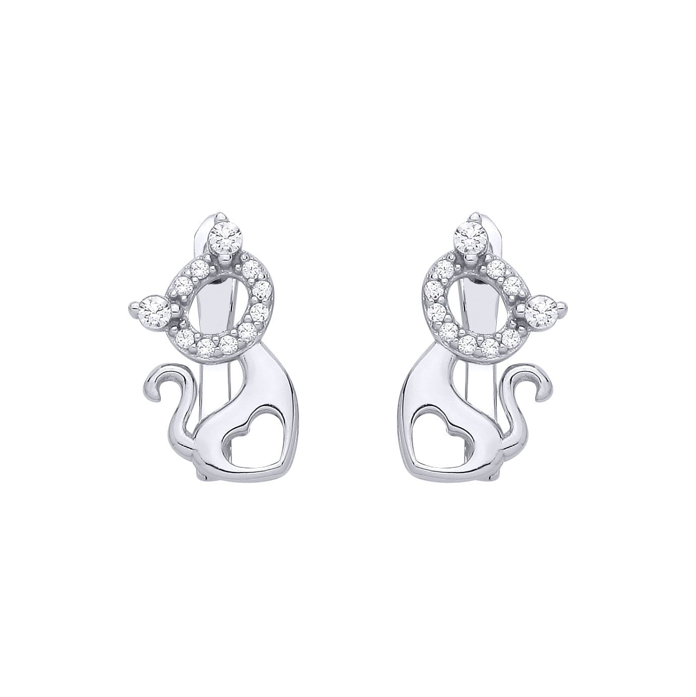 Sterling Silver CZ Cutout Cat Stud Earrings - EAG1347