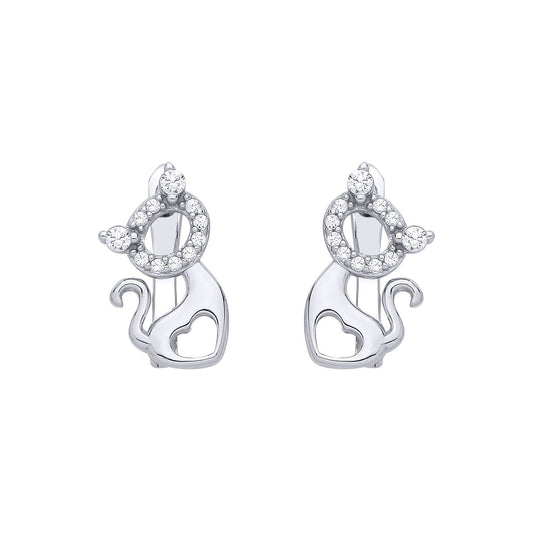 Sterling Silver CZ Cutout Cat Stud Earrings - EAG1347