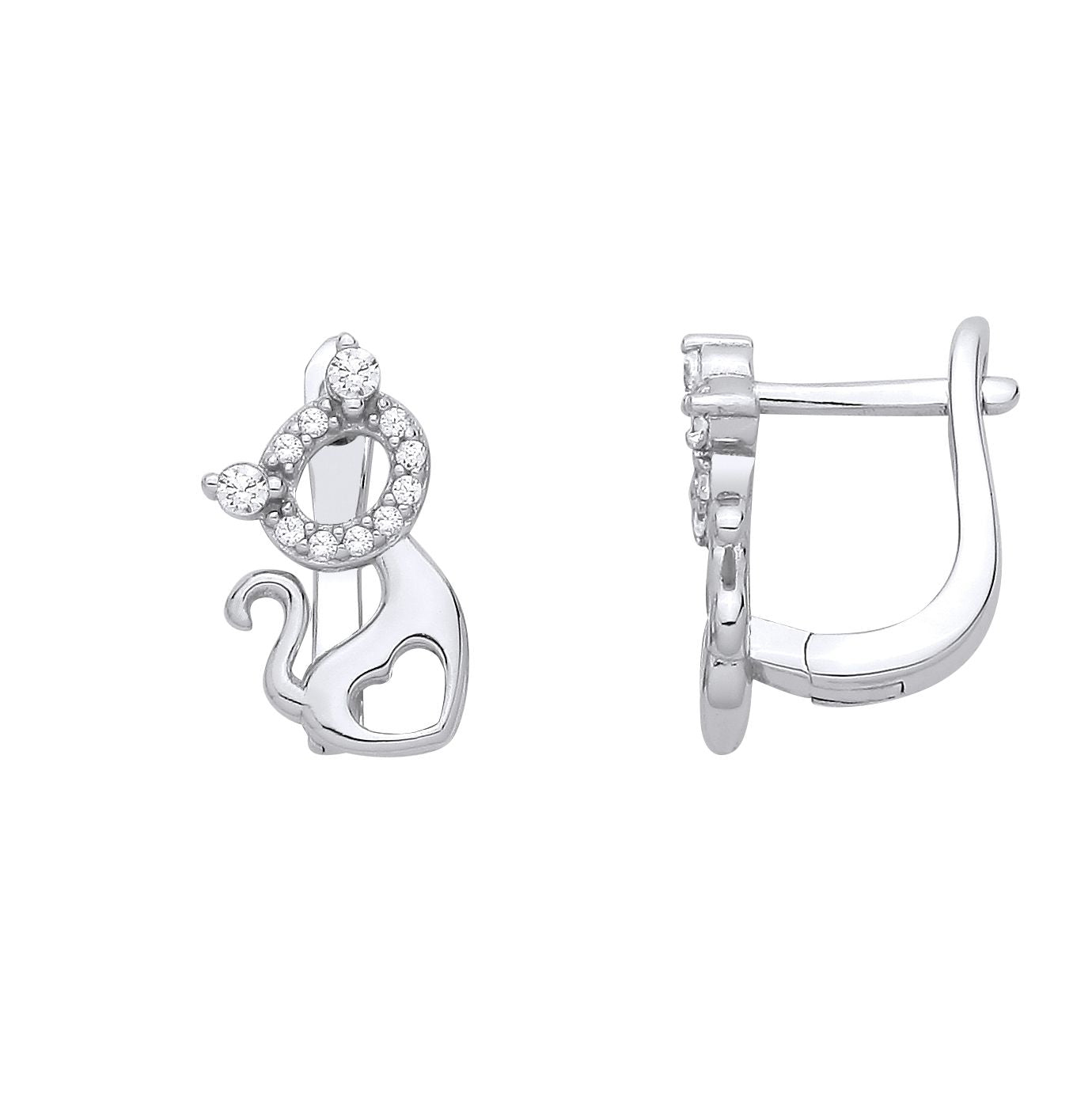 Sterling Silver CZ Cutout Cat Stud Earrings - EAG1347