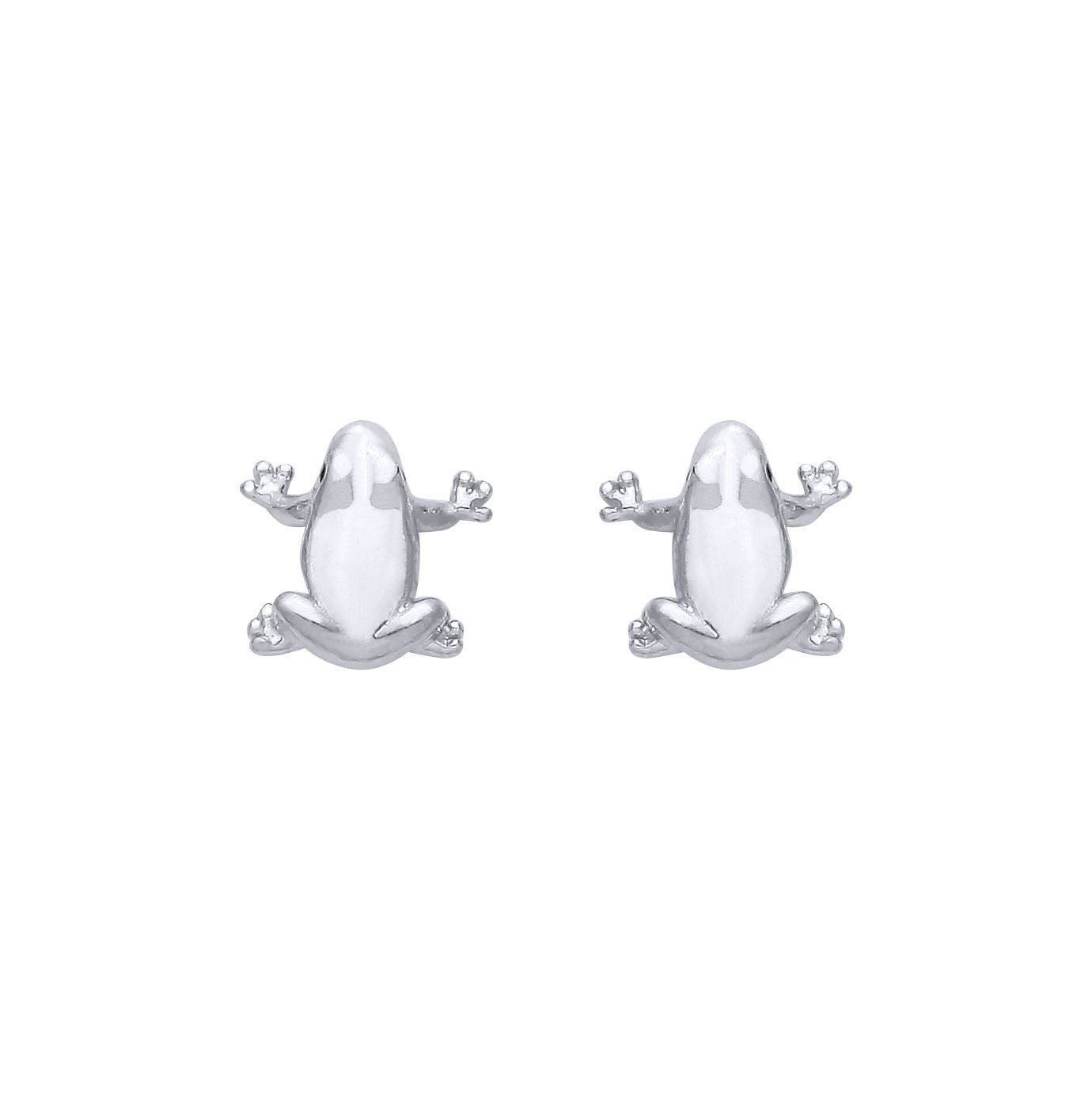 Silver  Green CZ Whimsical 3D Sculptural Frogs Stud Earrings - EAG1348
