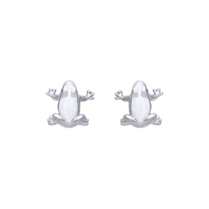 Silver  Green CZ Whimsical 3D Sculptural Frogs Stud Earrings - EAG1348