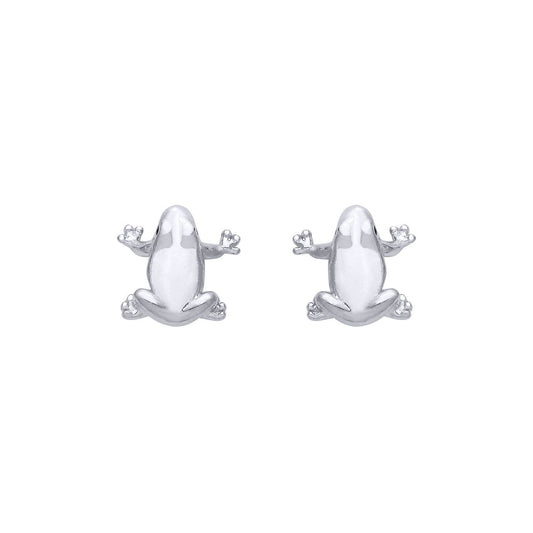 Silver  Green CZ Whimsical 3D Sculptural Frogs Stud Earrings - EAG1348
