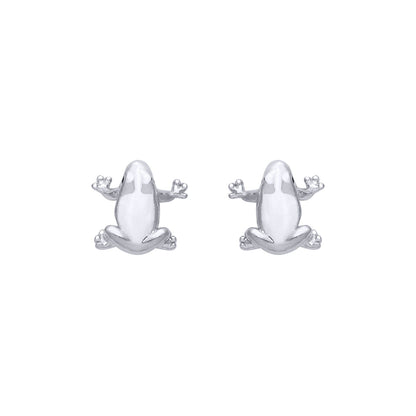 Sterling Silver CZ Frog Stud Earrings - EAG1348