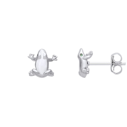 Silver  Green CZ Whimsical 3D Sculptural Frogs Stud Earrings - EAG1348